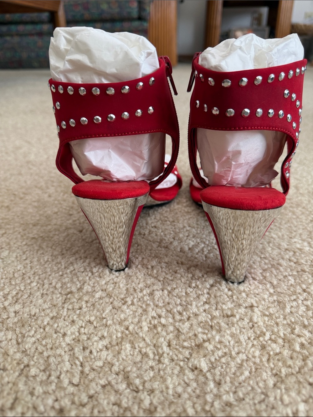 Onex Red Rhinestone Open-Toe Dance Shoes - Picture 4 of 6